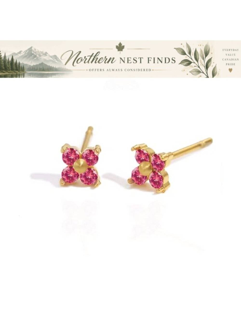 14K Gold Plated Ivy Flower Birthstone Stud Earrings Dainty Floral Gemstone Studs